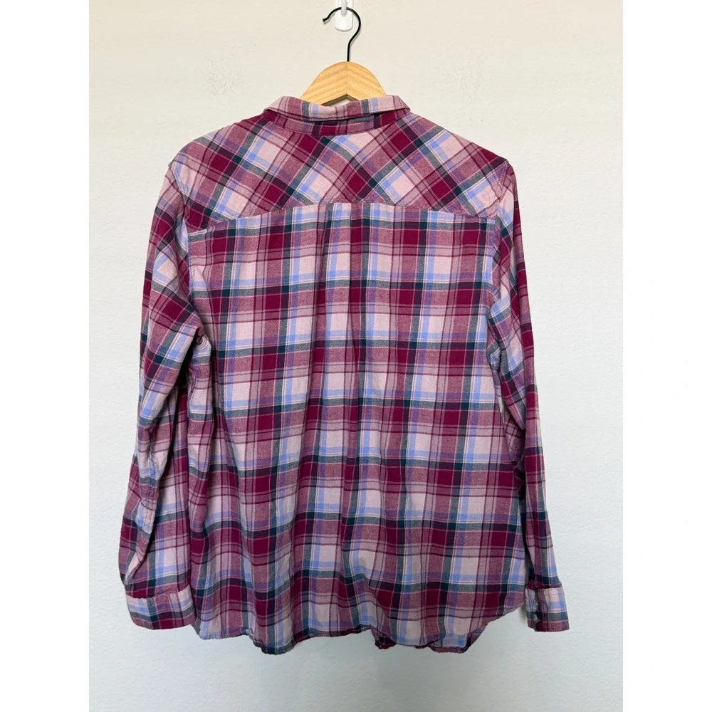 Lucky Brand Women 2XL Plaid Sheer Overlay Button Down Shirt Cotton Pink Burgundy